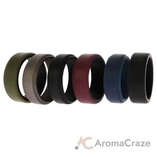 Picture of Silicone Wedding 2Layer Beveled 8mm Ring Set - Blue by ROQ for Men - 6 x 10 mm Ring