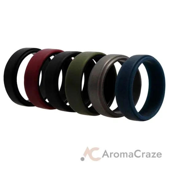 Picture of Silicone Wedding 2Layer Beveled 8mm Ring Set - Blue by ROQ for Men - 6 x 14 mm Ring