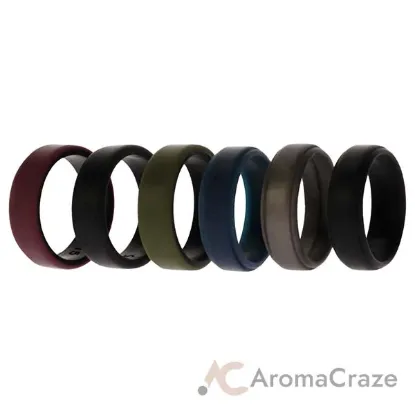 Picture of Silicone Wedding 2Layer Beveled 8mm Ring Set - Blue by ROQ for Men - 6 x 15 mm Ring