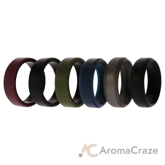 Picture of Silicone Wedding 2Layer Beveled 8mm Ring Set - Blue by ROQ for Men - 6 x 15 mm Ring