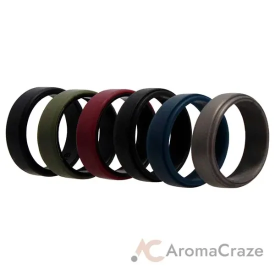 Picture of Silicone Wedding 2Layer Beveled 8mm Ring Set - Blue by ROQ for Men - 6 x 16 mm Ring