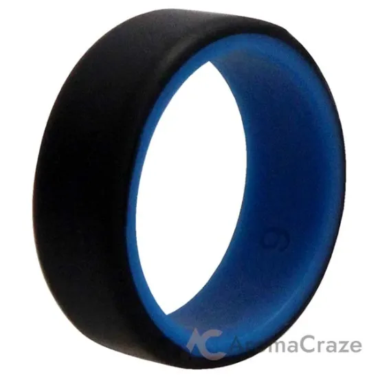 Picture of Silicone Wedding 2Layer Beveled 8mm Ring - Blue-Black by ROQ for Men - 9 mm Ring