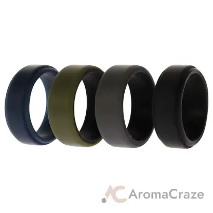 Picture of Silicone Wedding 2Layer Beveled 8mm Ring Set - Green by ROQ for Men - 4 x 9 mm Ring