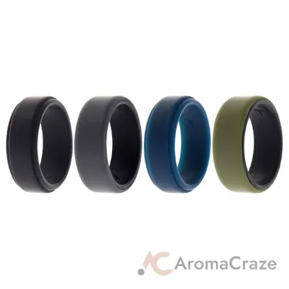 Picture of Silicone Wedding 2Layer Beveled 8mm Ring Set - Green by ROQ for Men - 4 x 10 mm Ring