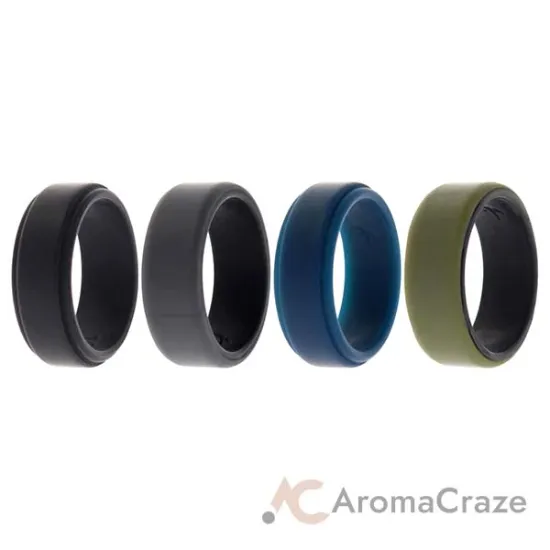 Picture of Silicone Wedding 2Layer Beveled 8mm Ring Set - Green by ROQ for Men - 4 x 10 mm Ring