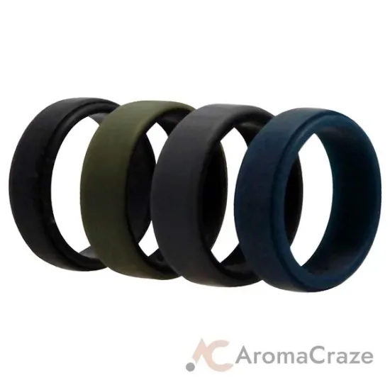 Picture of Silicone Wedding 2Layer Beveled 8mm Ring Set - Green by ROQ for Men - 4 x 12 mm Ring