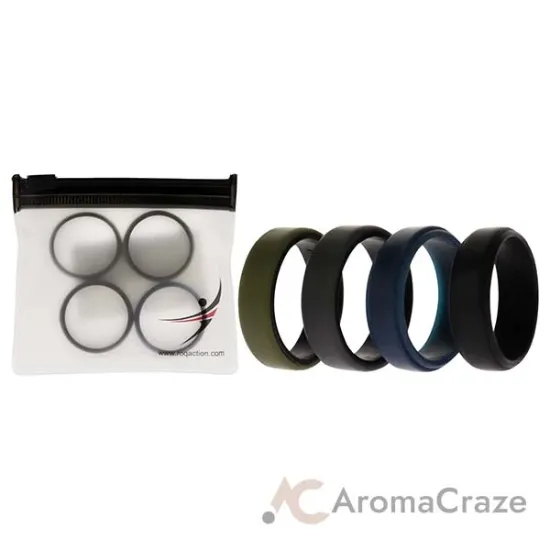 Picture of Silicone Wedding 2Layer Beveled 8mm Ring Set - Green by ROQ for Men - 4 x 15 mm Ring