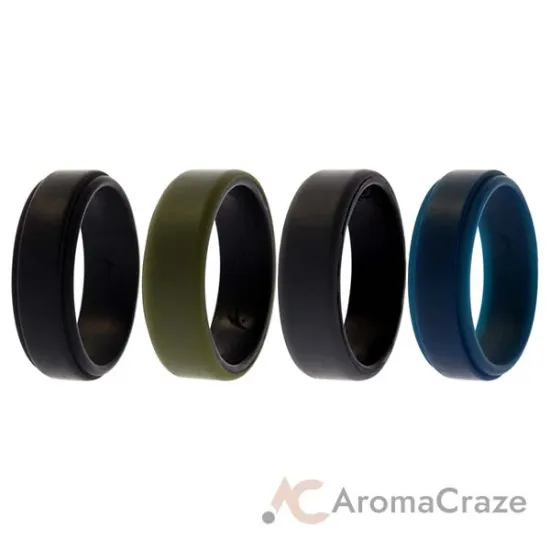 Picture of Silicone Wedding 2Layer Beveled 8mm Ring Set - Green by ROQ for Men - 4 x 16 mm Ring