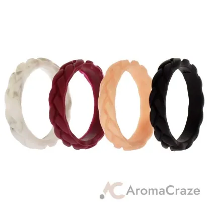 Picture of Silicone Wedding Leaves Ring Set - Bordo by ROQ for Women - 4 x 4 mm Ring