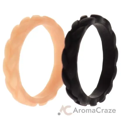 Picture of Silicone Wedding Leaves Ring Set - Rose-Black by ROQ for Women - 2 x 4 mm Ring