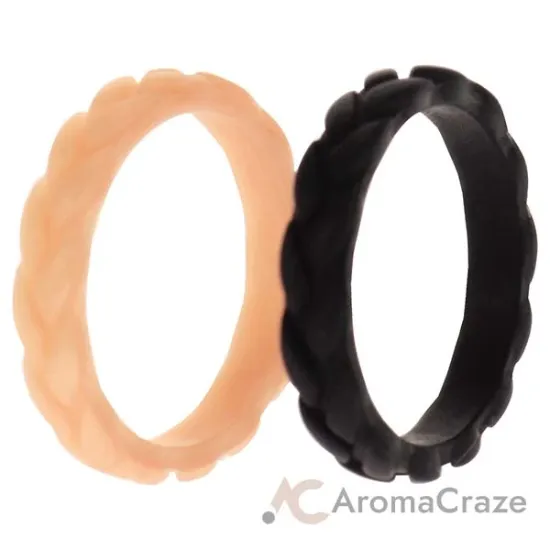 Picture of Silicone Wedding Leaves Ring Set - Rose-Black by ROQ for Women - 2 x 4 mm Ring