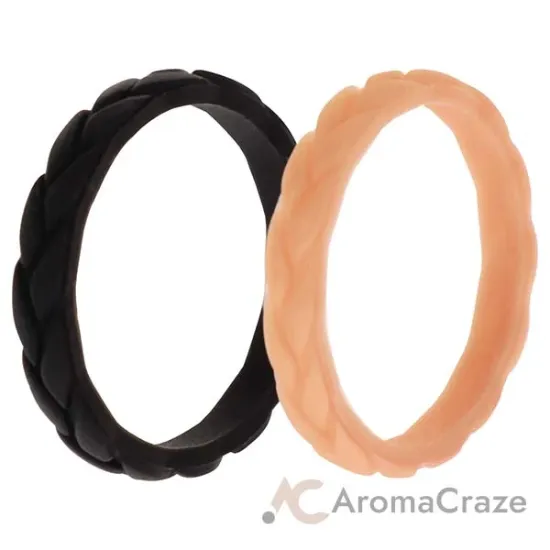 Picture of Silicone Wedding Leaves Ring Set - Rose-Black by ROQ for Women - 2 x 10 mm Ring