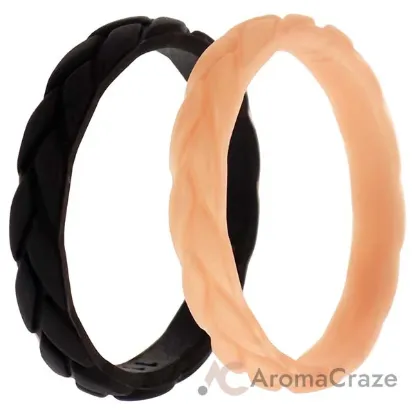 Picture of Silicone Wedding Leaves Ring Set - Rose-Black by ROQ for Women - 2 x 11 mm Ring
