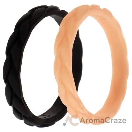 Picture of Silicone Wedding Leaves Ring Set - Rose-Black by ROQ for Women - 2 x 11 mm Ring