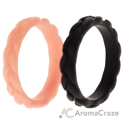 Picture of Silicone Wedding Leaves Ring Set - Metal-Pink by ROQ for Women - 2 x 4 mm Ring