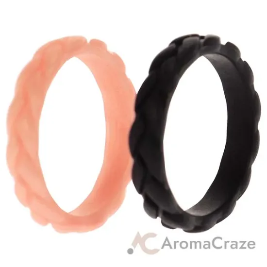 Picture of Silicone Wedding Leaves Ring Set - Metal-Pink by ROQ for Women - 2 x 4 mm Ring