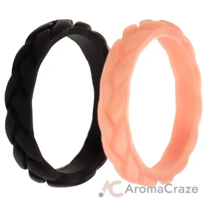 Picture of Silicone Wedding Leaves Ring Set - Metal-Pink by ROQ for Women - 2 x 6 mm Ring