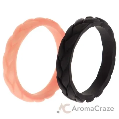 Picture of Silicone Wedding Leaves Ring Set - Metal-Pink by ROQ for Women - 2 x 7 mm Ring