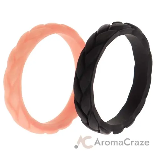 Picture of Silicone Wedding Leaves Ring Set - Metal-Pink by ROQ for Women - 2 x 7 mm Ring