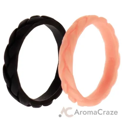 Picture of Silicone Wedding Leaves Ring Set - Metal-Pink by ROQ for Women - 2 x 8 mm Ring