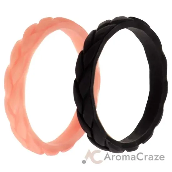 Picture of Silicone Wedding Leaves Ring Set - Metal-Pink by ROQ for Women - 2 x 10 mm Ring