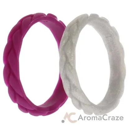 Picture of Silicone Wedding Leaves Ring Set - Argaman-Silver by ROQ for Women - 2 x 8 mm Ring