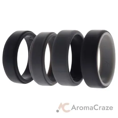 Picture of Silicone Wedding 2Layer Beveled 8mm Ring Set - Grey by ROQ for Men - 4 x 14 mm Ring