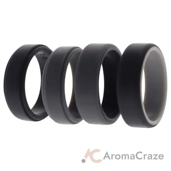 Picture of Silicone Wedding 2Layer Beveled 8mm Ring Set - Grey by ROQ for Men - 4 x 14 mm Ring