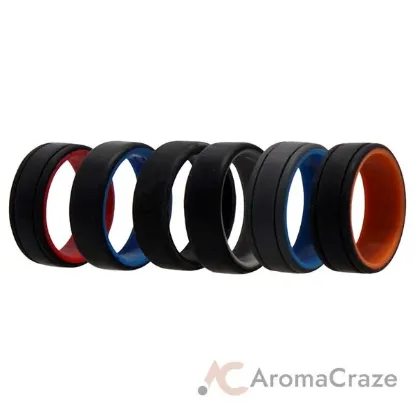Picture of Silicone Wedding 2Layer Lines Ring Set - MultiColor by ROQ for Men - 6 x 12 mm Ring
