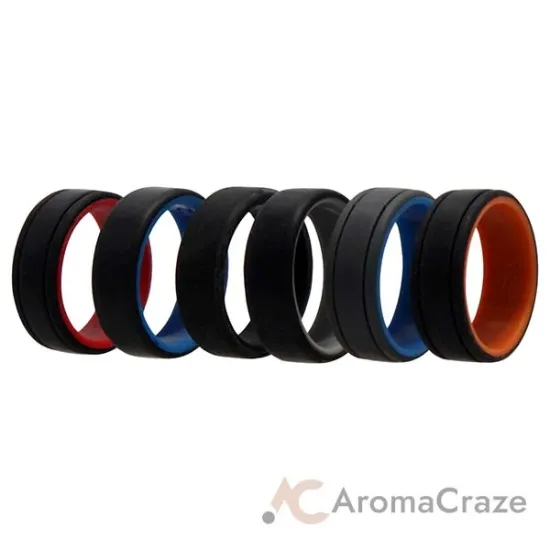 Picture of Silicone Wedding 2Layer Lines Ring Set - MultiColor by ROQ for Men - 6 x 12 mm Ring