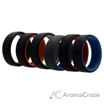 Picture of Silicone Wedding 2Layer Lines Ring Set - MultiColor by ROQ for Men - 6 x 14 mm Ring