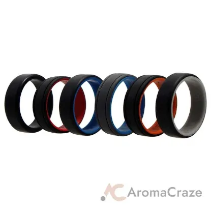 Picture of Silicone Wedding 2Layer Lines Ring Set - MultiColor by ROQ for Men - 6 x 15 mm Ring