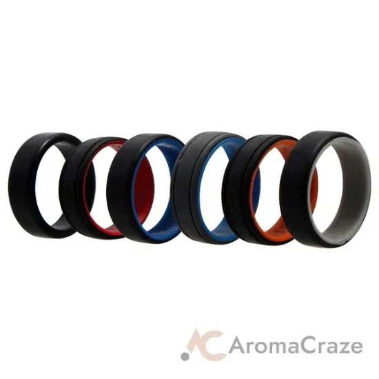 Picture of Silicone Wedding 2Layer Lines Ring Set - MultiColor by ROQ for Men - 6 x 15 mm Ring