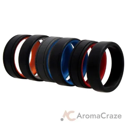 Picture of Silicone Wedding 2Layer Lines Ring Set - MultiColor by ROQ for Men - 6 x 16 mm Ring