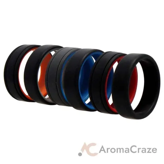 Picture of Silicone Wedding 2Layer Lines Ring Set - MultiColor by ROQ for Men - 6 x 16 mm Ring