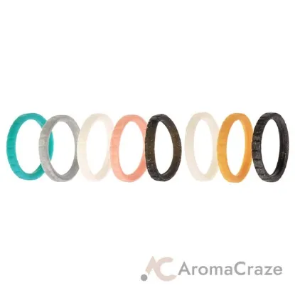 Picture of Silicone Wedding Stackble Lines Ring Set - Metal-Turquoise by ROQ for Women - 8 x 4 mm Ring