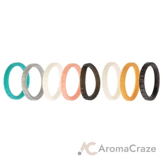 Picture of Silicone Wedding Stackble Lines Ring Set - Metal-Turquoise by ROQ for Women - 8 x 4 mm Ring