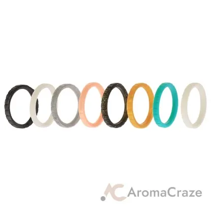 Picture of Silicone Wedding Stackble Lines Ring Set - Metal-Turquoise by ROQ for Women - 8 x 5 mm Ring