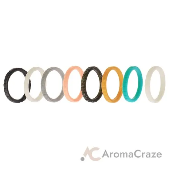 Picture of Silicone Wedding Stackble Lines Ring Set - Metal-Turquoise by ROQ for Women - 8 x 5 mm Ring