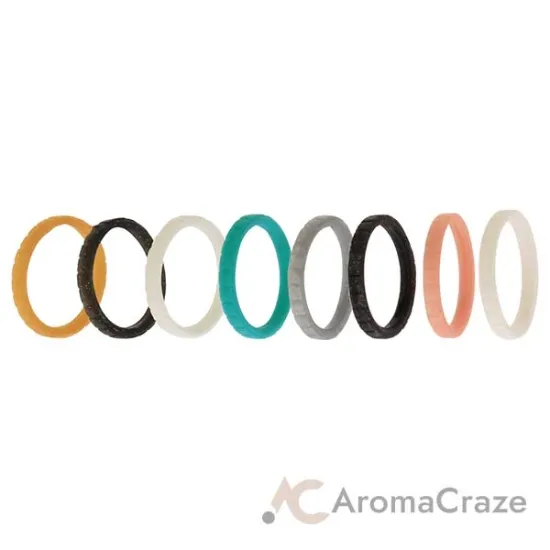 Picture of Silicone Wedding Stackble Lines Ring Set - Metal-Turquoise by ROQ for Women - 8 x 6 mm Ring