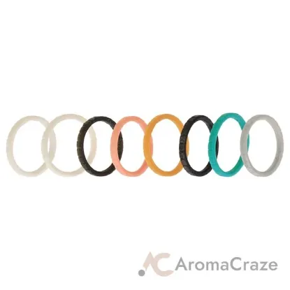 Picture of Silicone Wedding Stackble Lines Ring Set - Metal-Turquoise by ROQ for Women - 8 x 8 mm Ring