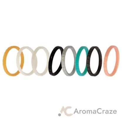 Picture of Silicone Wedding Stackble Lines Ring Set - Metal-Turquoise by ROQ for Women - 8 x 9 mm Ring