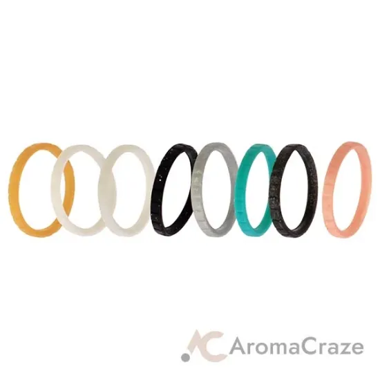 Picture of Silicone Wedding Stackble Lines Ring Set - Metal-Turquoise by ROQ for Women - 8 x 9 mm Ring