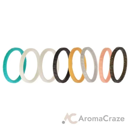Picture of Silicone Wedding Stackble Lines Ring Set - Metal-Turquoise by ROQ for Women - 8 x 10 mm Ring