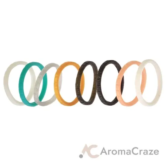 Picture of Silicone Wedding Stackble Lines Ring Set - Metal-Turquoise by ROQ for Women - 8 x 11 mm Ring