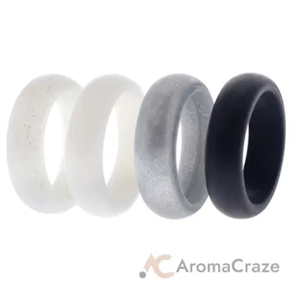 Picture of Silicone Wedding Ring Set - Black-White by ROQ for Women - 4 x 5 mm Ring