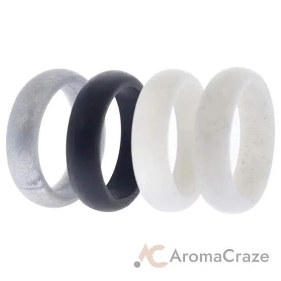 Picture of Silicone Wedding Ring Set - Black-White by ROQ for Women - 4 x 6 mm Ring