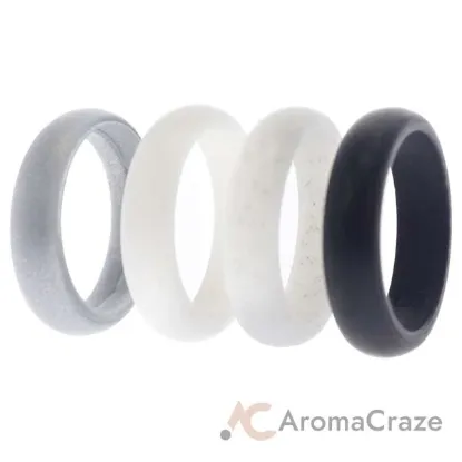 Picture of Silicone Wedding Ring Set - Black-White by ROQ for Women - 4 x 8 mm Ring