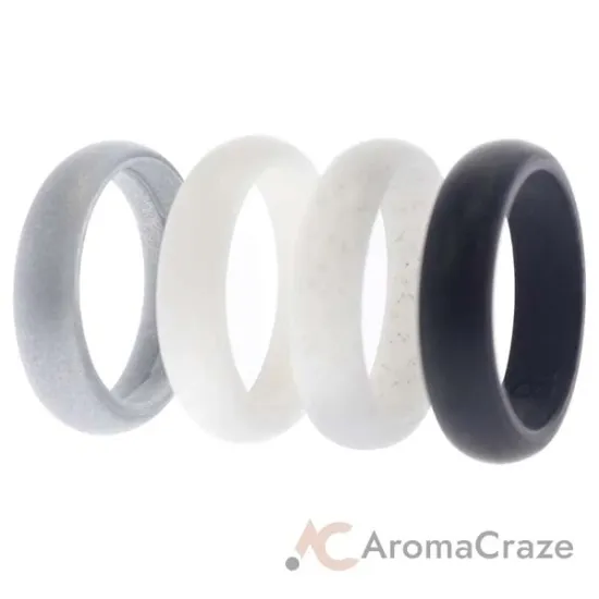 Picture of Silicone Wedding Ring Set - Black-White by ROQ for Women - 4 x 8 mm Ring