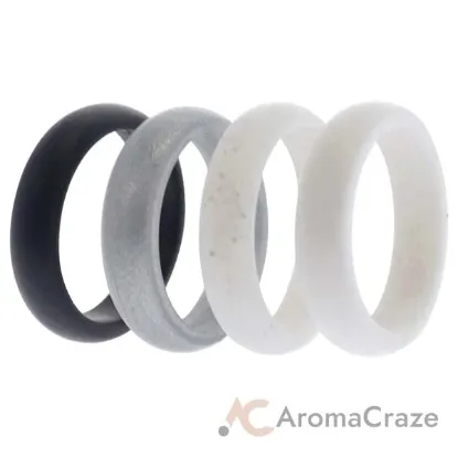 Picture of Silicone Wedding Ring Set - Black-White by ROQ for Women - 4 x 9 mm Ring